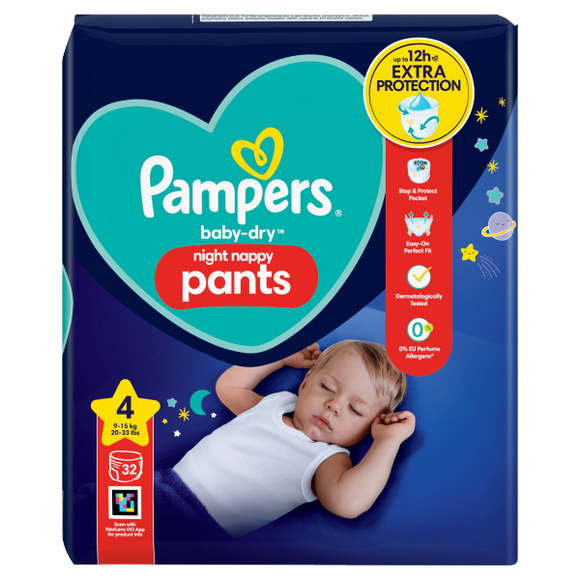 Pampers Baby-Dry Night Nappy Pants Size 4, 32 Night Nappies