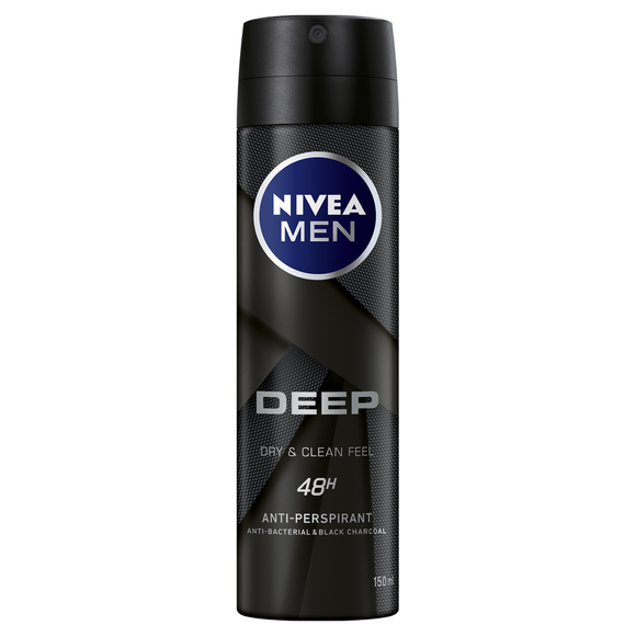 2 x NIVEA Men Deodorant, Black Charcoal Antiperspirant DEEP Clean, 150ml