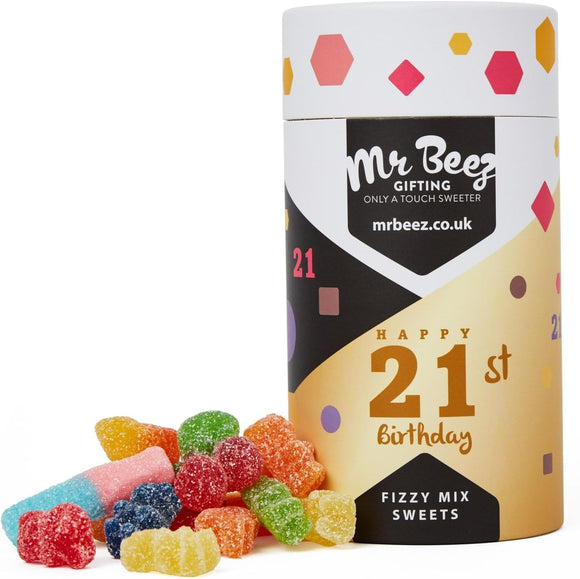 21st Birthday Fizzy Mix Sweets Premium Birthday Gifts 500g Tubes Vegan & Vegetarian-Friendly
