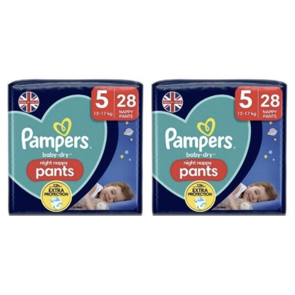 Pampers Baby-Dry Night Nappy Pants Size 5, 28 Night Nappies x 2