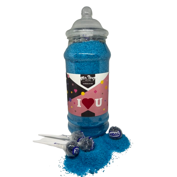 Blue Sherbet Novelty Jar I Love You 750gm + 4 Tongue Painter Lollies