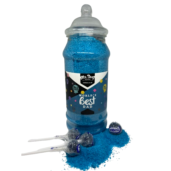 Blue Sherbet Novelty Jar World's Best Dad 750gm + 4 Tongue Painter Lollies