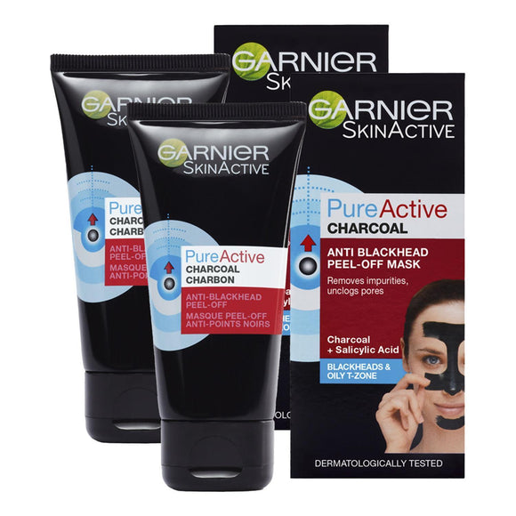 Garnier Pure Active Charcoal Anti-Blackhead Peel-Off Mask, 50ml x 2