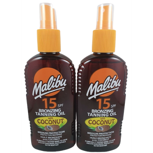 2 x Malibu SPF 15 Bronzing Tanning Oil with Coconut, 200 ml