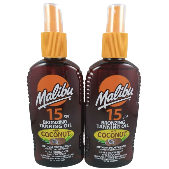 2 x Malibu SPF 15 Bronzing Tanning Oil with Coconut, 200 ml