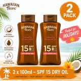 2x Hawaiian Tropic Glowing Protection Dry Oil SPF 15 100ml Tanning Oil