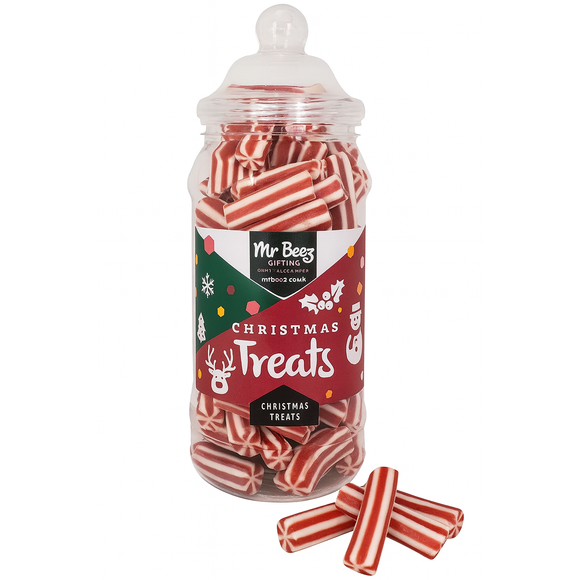 Mr Beez Red and White Candy Sticks Gift Jar 600g Strawberry Flavour Retro Sweets