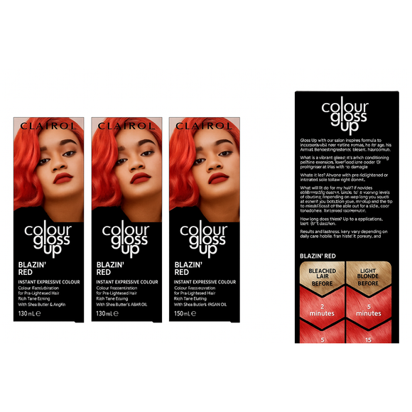 Clairol Colour Gloss Up Blazin Red 130ml x 3 Instant Expressive Hair Colour