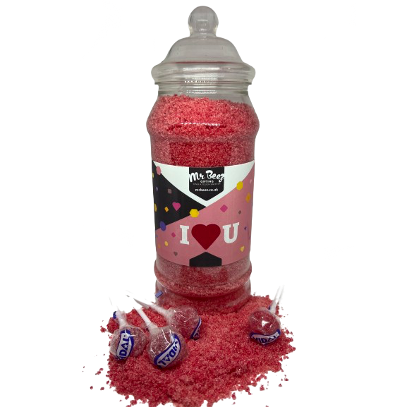 Raspberry Sherbet Novelty Jar I Love You 750gm + 4 Tongue Painter Lollies