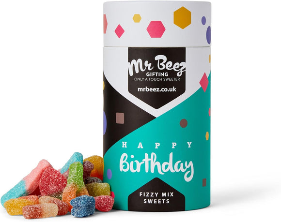 Happy Birthday Fizzy Mix Sweets Premium Birthday Gifts 500g Tubes Vegan & Vegetarian-Friendly