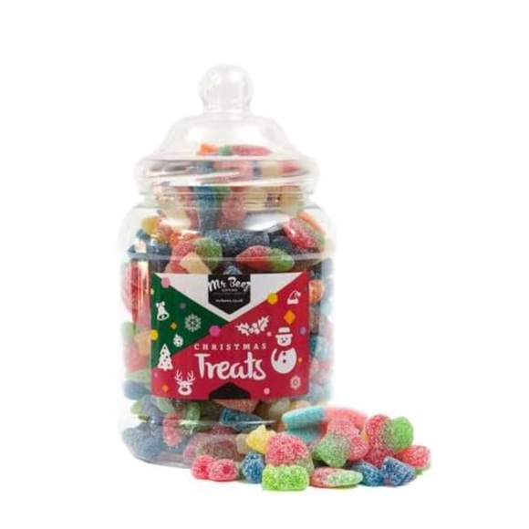 Christmas Sweets Jar Fizzy Mix Vegan Large Tub Mr Beez Gifts 27x14cm 1500g