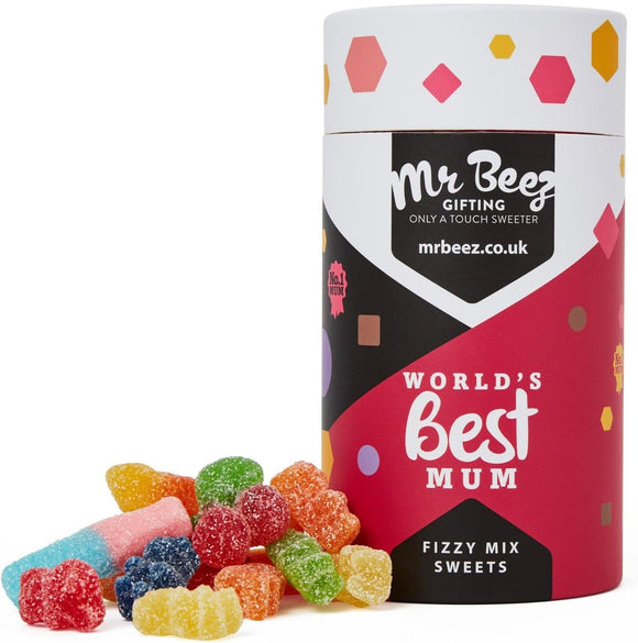 Worlds Best Mum Fizzy Mix Sweets Premium Gifts 500g Tubes Vegan & Vegetarian-Friendly