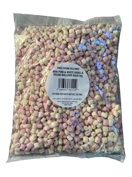 Free From Fellows Mini Pink and White Vanilla Vegan Mallows 1kg Bag