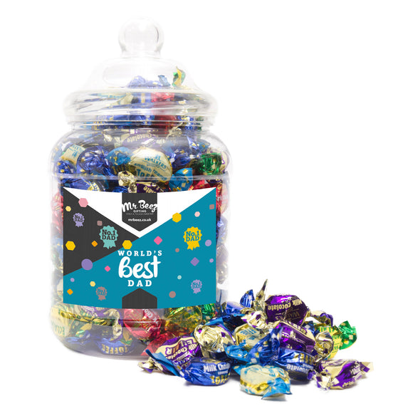 World's Best Dad Gift Assorted Toffees & Eclairs 1000gm Novelty Jar Sweet Tub Fathers Day