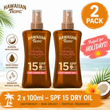 2x Hawaiian Tropic Glowing Protection Dry Oil SPF 15 100ml Tanning Oil