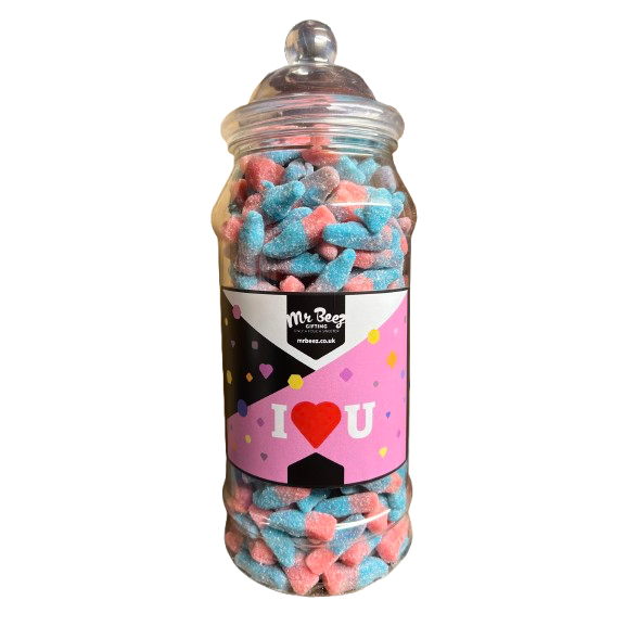 Fizzy Blue Sweet Bottles I Love You 700gm Novelty Jars