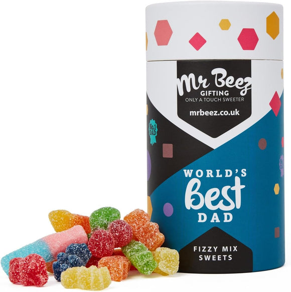 Worlds Best Dad Fizzy Mix Sweets Premium Gifts 500g Tubes Vegan & Vegetarian-Friendly