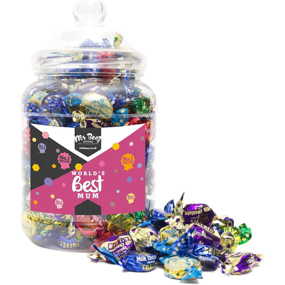 Worlds Best Mum Assorted Wrapped Toffees & Eclairs Novelty Sweet Tub 1000gm