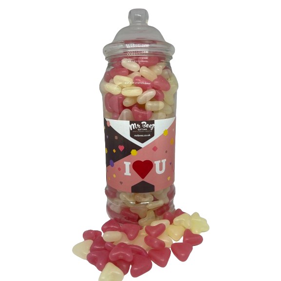Jelly Bean Love Hearts I love You Novelty Jar 900gm Valentines Sweet Gift