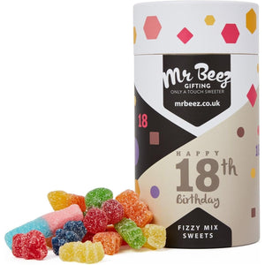 18th Birthday Fizzy Mix Sweets Premium Birthday Gifts 500g Tubes Vegan & Vegetarian-Friendly