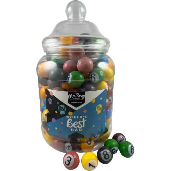 World's Best Dad Gift Bubblegum Pool Balls 1300gm Novelty Jar Sweet Tub Fathers Day