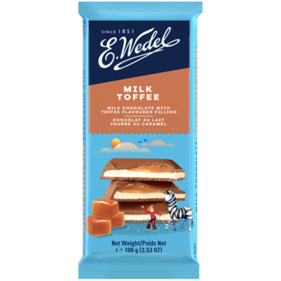 e.wedel milk chocolate toffee flavoured filling 100g bars x 20 SEE DATES