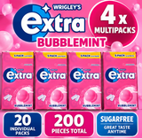 4x Wrigley's Extra Bubblemint Gum 5 Packs x 10 Pieces Sugar Free 200 Pieces