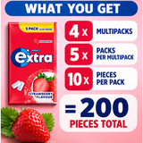 4x Wrigley's Extra Strawberry Sugarfree Gum 5x10 Pieces 200 Pieces Total