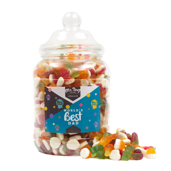 World's Best Dad Gift Jelly Mix 1700gm Novelty Jar Sweet Tub Fathers Day