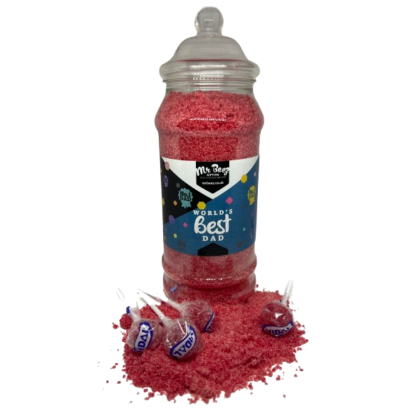 Raspberry Sherbet Novelty Jar World's Best Dad 750gm + 4 Tongue Painter Lollies