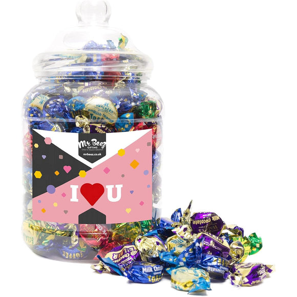 I Love You Valentines Day Gift Assorted Wrapped Toffees & Eclairs Novelty Sweet Tub 1000gm