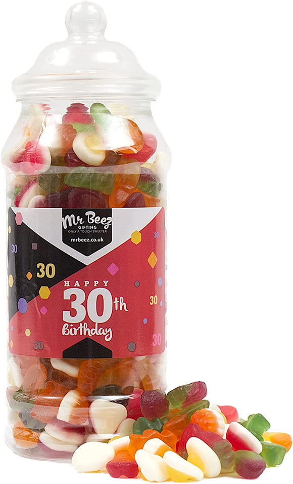Happy 30th Birthday Sweet Gift Jar Jelly Mix Sweets Medium or Large Mr Beez