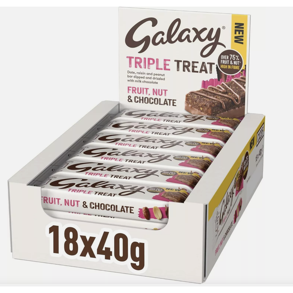 Galaxy Triple Treat Fruit & Nut Chocolate Bars 40g FULL BOX OF 18