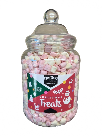 Mini Pink and White Vanilla Vegan Mallows Christmas Treats 850gm Novelty Jars