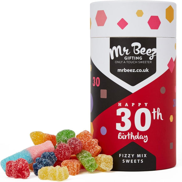 30th Birthday Fizzy Mix Sweets Premium Birthday Gifts 500g Tubes Vegan & Vegetarian-Friendly