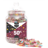 Happy 50th Birthday Sweet Gift Jar Fizzy Sweets Tangy Mix Medium or Large Mr Beez