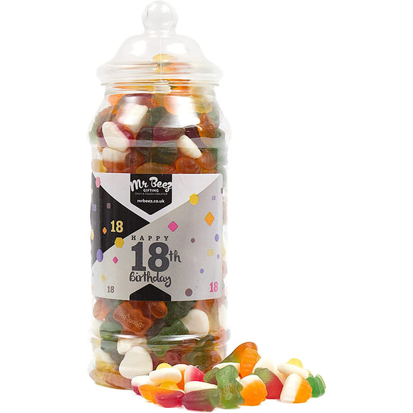 Happy 18th Birthday Sweet Gift Jar Jelly Mix Sweets Medium or Large Mr Beez