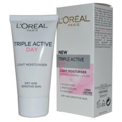 L'Oreal Triple Active Day Light Moisturiser 50ml Dry and Senstive Skin Sealed