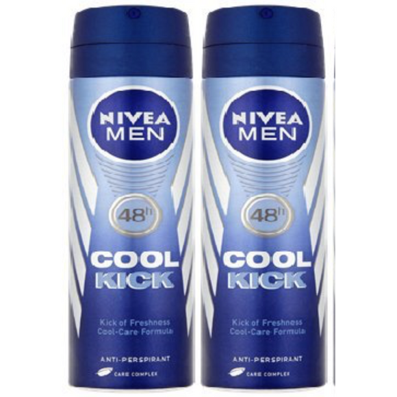 2 x Nivea Cool Kick Mens Deodorant 48H Anti-Perspirant TRAVEL SIZE 100ml