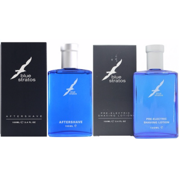 2 x Blue Stratos Aftershave, 100 ml Light creased boxes