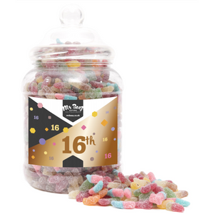 Happy 16th Birthday Sweet Gift Jar Fizzy Sweets Tangy Mix Medium or Large Mr Beez