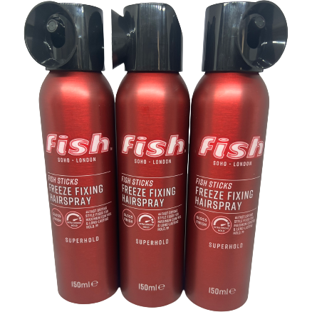 fish superhold fixing hairspray fish sticks freeze x 3 150ml