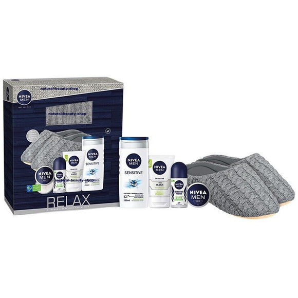 Nivea Men RELAX Slippers & Sensitive Collection Gift Set, HAPPY CHRISTMAS