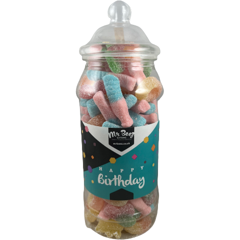Happy Birthday Sweet Gift Jar Fizzy Sweets Mixed Medium or Large Mr Beez