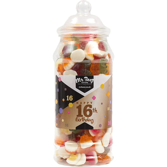 Happy 16th Birthday Sweet Gift Jar Jelly Mix Sweets Medium or Large Mr Beez