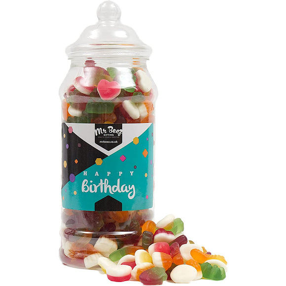Happy Birthday Sweet Gift Jar Jelly Mix Sweets Medium or Large Mr Beez	