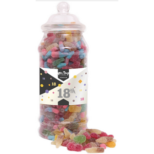 Happy 18th Birthday Sweet Gift Jar Fizzy Sweets Tangy Mix Medium or Large Mr Beez