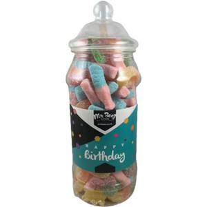 Happy Birthday VEGAN Sweet Gift Jar Fizzy Sweets Medium or Large Mr Beez